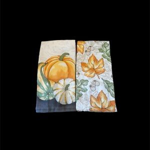 Thanksgiving Dish Towels Ritz Autumn Splendor Set of 2 Holiday Pumpkins Cotton